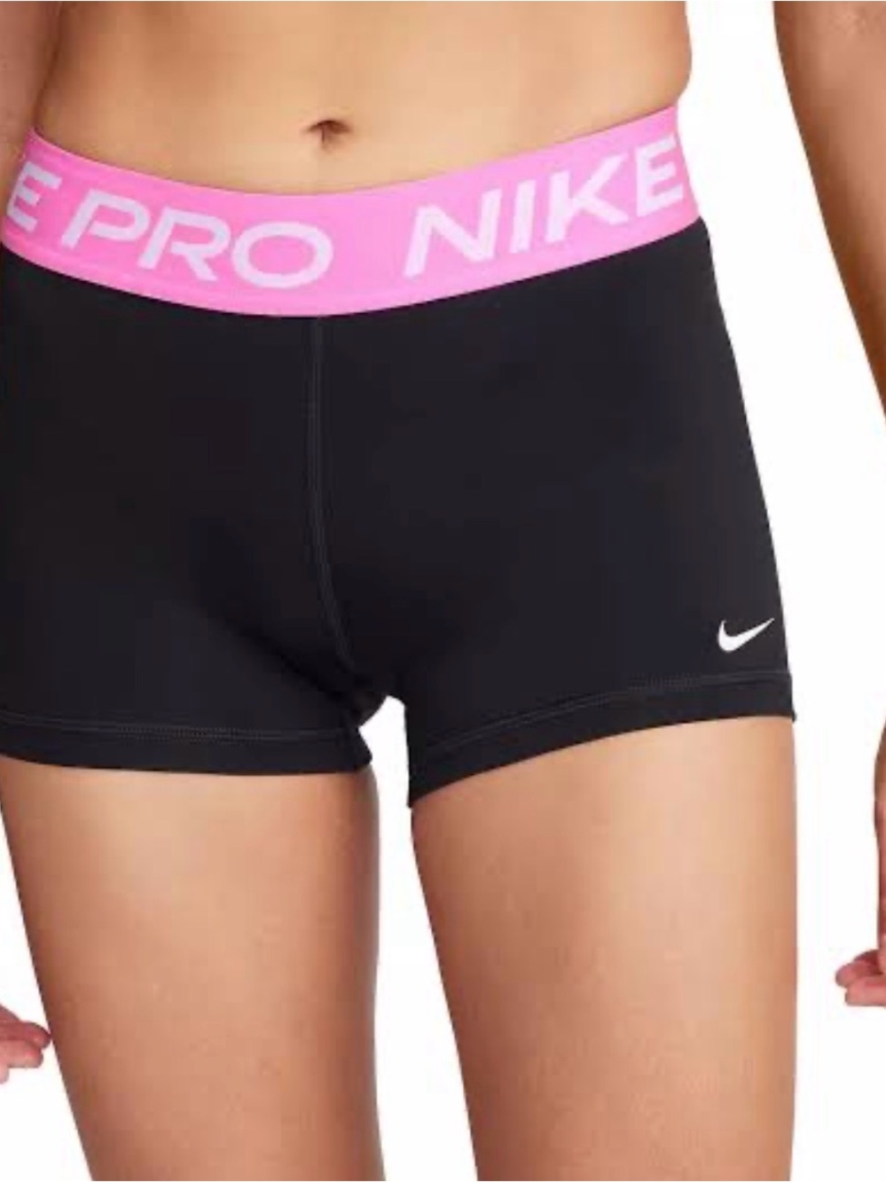 Nike Pro Black Athletic Shorts with Pink Logo Waistband XS